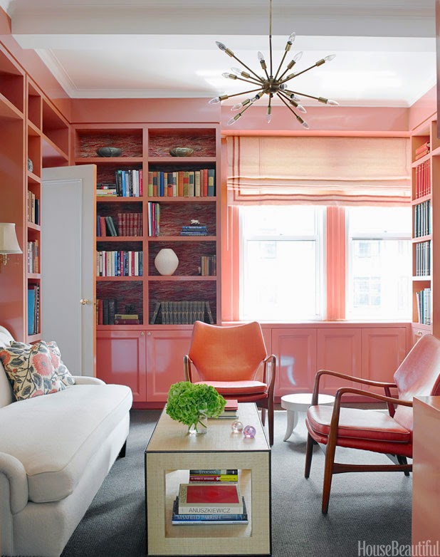 pink-lacquer-bookcase-walls-sputnik-chandelier